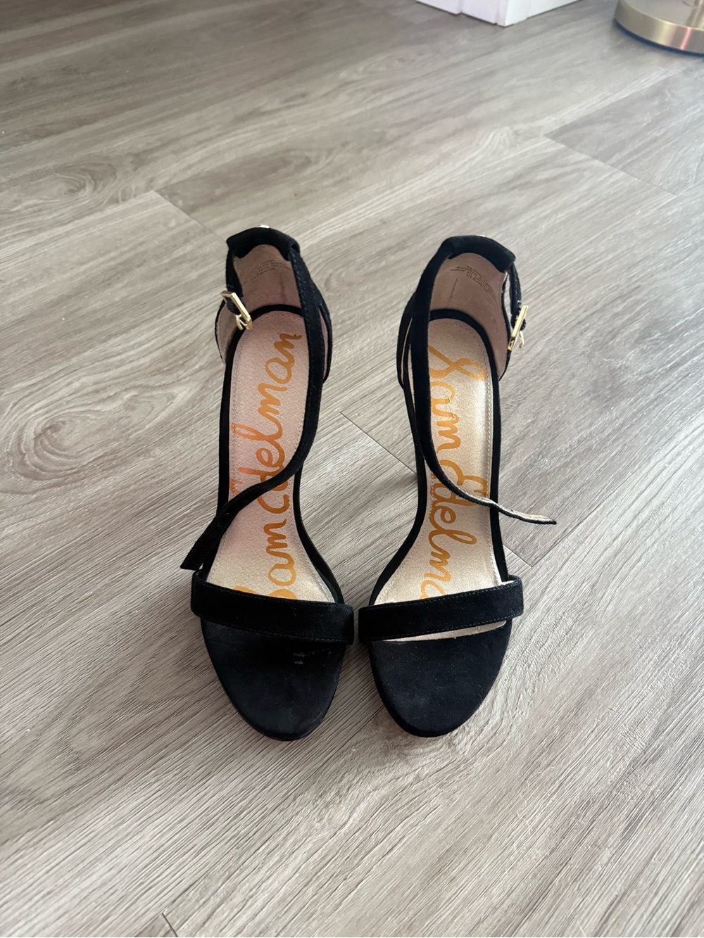 Sam Edelman Black Suede Strappy Ankle-Heel Sandals